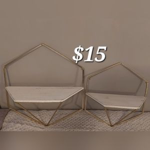 Gold Metal & Wood Wall Mount Shelves